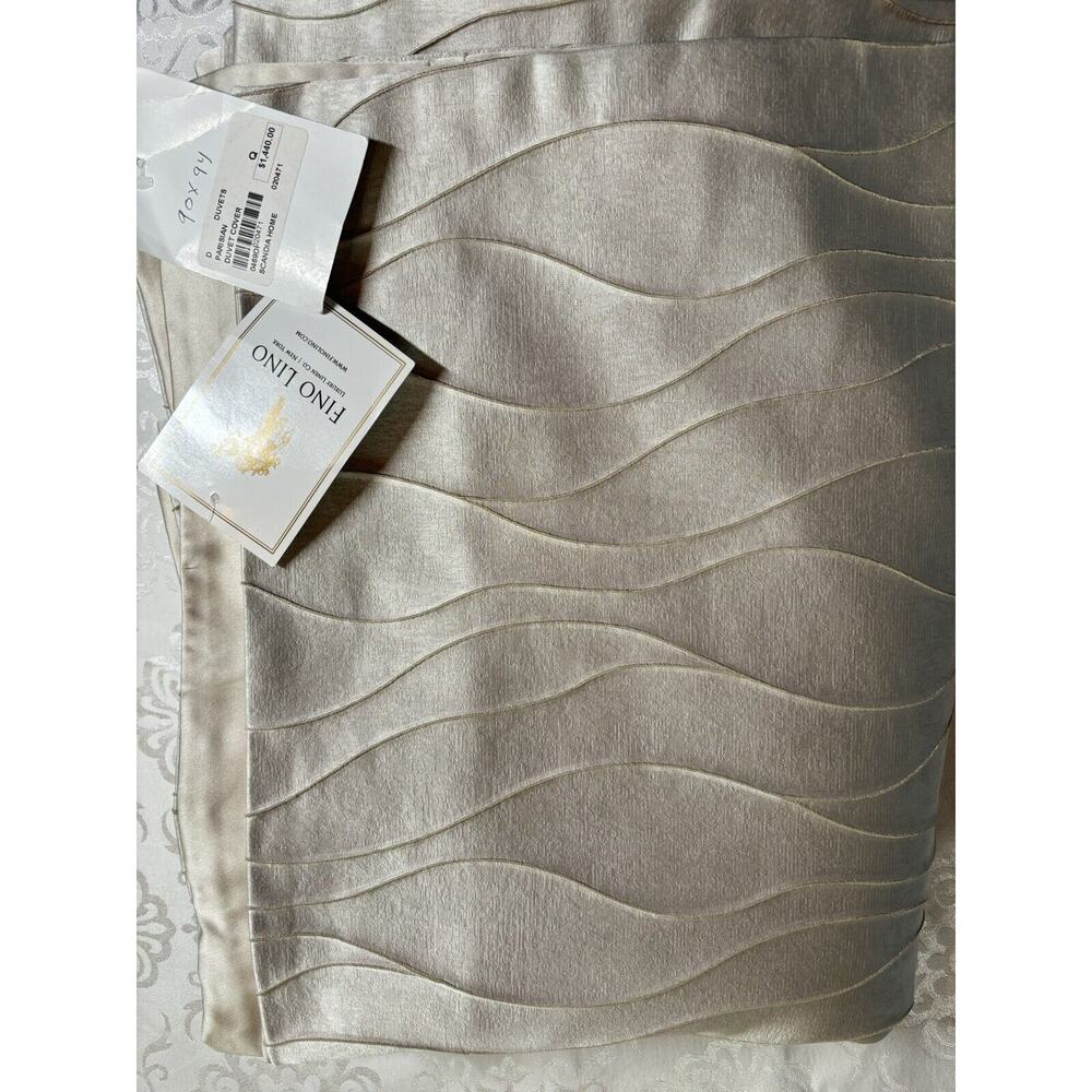 $1440 Fino Lino Italy NWT 1pc QUEEN Duvet Cover Champagne 90”x 94” NWT